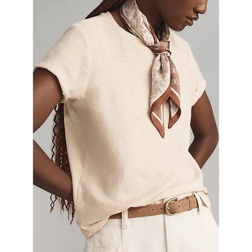 Anthropologie PILCRO The Bennie Cotton Slub Crew-Neck Slim Tee Womens XS Chai